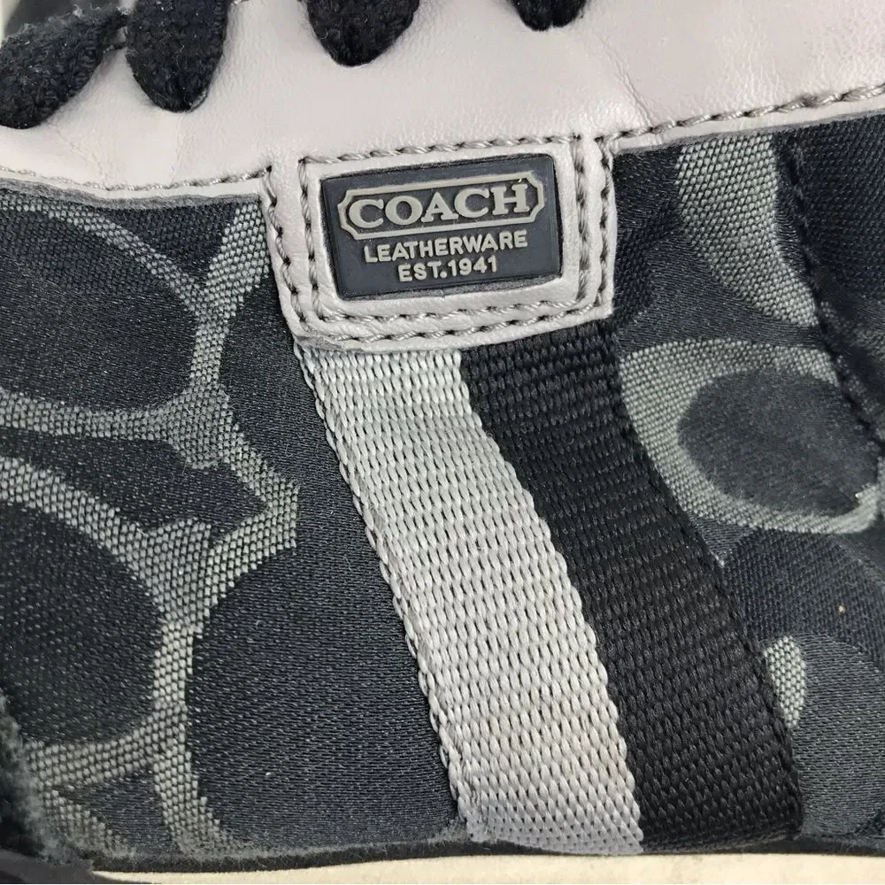 Coach KINSLEY  Black Gray Optic Signature Fabric Suede Lace Up Sneakers